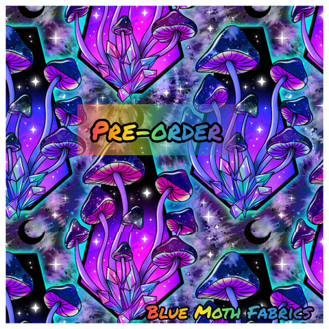 PRE-ORDER. Neon Trippy Mushrooms fabric. By METER - BlueMothFabrics
