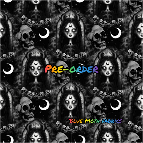 PRE-ORDER. Hell Goddess fabric. By METER - BlueMothFabrics