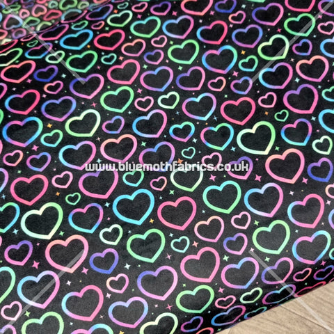 Rainbow Hearts squish fabric - BlueMothFabrics