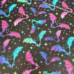 Neon Bats Faux leather / vinyl fabric. 40x66cm roll