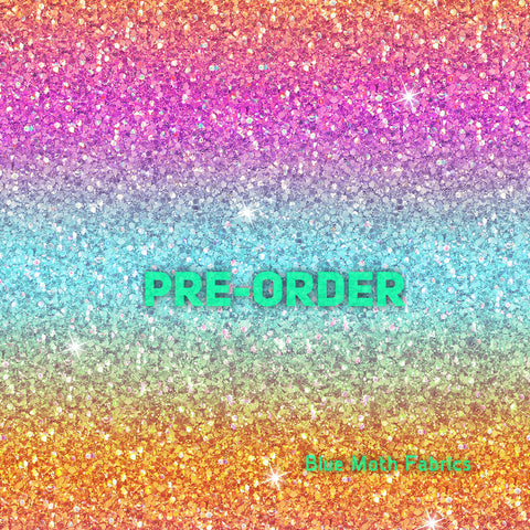 PRE-ORDER. Light Rainbow Glitter fabric. By METER - BlueMothFabrics