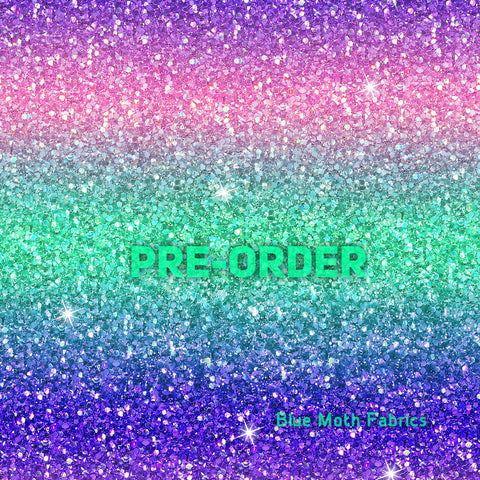 PRE-ORDER. Green Pink Purple Glitter fabric. By METER - BlueMothFabrics