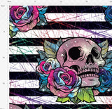 Paint Skulls and Roses stripes fabric. By METER - BlueMothFabrics