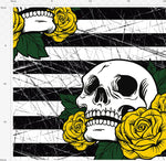 Skulls and yellow roses fabric. By METER - BlueMothFabrics